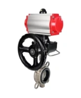 Затвор дисковый поворотный DN.ru WBV3131V-2W-Fb-H Ду80 Ру16, корпус - нержавеющая сталь 304, диск - нержавеющая сталь 304, VITON, с пневмоприводом DN.ru PA-DA-083, пневмораспределителем DN.ru 4M310-08 AC220V и ручным дублером DN.ru MON2-450-T28-ISO