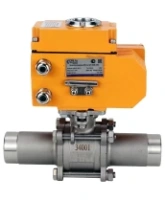 Кран шаровой DN.ru BV3232P(3pc)-FP-W-ISO-H LONG Ду80 Ру25 полнопроходной, корпус - нержавеющая сталь 316, уплотнение - PTFE, под приварку, с электроприводом DN.ru QT-N-015EM-O1-220VAC-У1