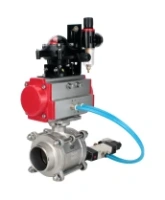 Кран шаровой DN.ru BV3232P(3pc)-FP-W-ISO-H WDVF Ду40 Ру40 полнопроходной, трехсоставной, корпус - нержавеющая сталь 316, уплотнение - PTFE, под приварку, с пневмоприводом PA-SA-105, пневмораспределителем 4V320-08 AC220V, БКВ APL-210N, БПВ AFC2000