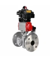 Кран шаровой DN.ru BV3232P(2pc)-FP-3WL-F-ISO-H Ду20 Ру16 HYMT трехходовой L-тип, полнопроходной, фланцевый, корпус - нержавеющая сталь AISI316, с пневмоприводом PA-DA-052, пневмораспределителем 4M320-08 AC220V и БКВ APL-410N EX