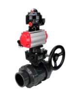 Кран шаровой DN.ru BV4242E-FP-GRM-ISO Дн50 Ру10 полнопроходной, корпус - НПВХ, шар - НПВХ, уплотнение - EPDM, с пневмоприводом PA-DA-052, пневмораспределителем 4M310-08 DC24V, ручным дублером MON1-250-T26-ISO и БКВ APL-510N EX