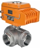 Кран шаровой DN.ru BV3232P(4pc)-SP-3WT-T-ISO-H Ду50 Ру63 стандартнопроходной T-тип, трехходовой, нержавеющая сталь, внутренняя резьба, уплотнение - PTFE, с эл. приводом DN.ru E34-N-005EM-O1-220VAC-У1