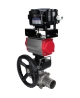 Кран шаровой DN.ru BV3232P(3pc)-FP-W-ISO-H LONG Ду65 Ру25 полнопроход., корпус - нерж.сталь 316, уплотнение - PTFE, под приварку, с пн.приводом DN.ru PA-DA-083, редуктором DN.ru MON2-450-T28-ISO и пневмопозиционером YT-1000RSN без обратной связи