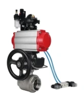 Кран шаровой DN.ru BV3232P(2pc)-FP-T-ISO-H Ду65 Ру40, внутренняя резьба, полнопроходной, нержавеющая сталь SS316, PTFE, с пневмоприводом PA-DA-083, пневмораспределителем 4V320-10 AC220V, БКВ APL-210N, ручным дублером MON2-450-T28-ISO, БПВ AFC2000