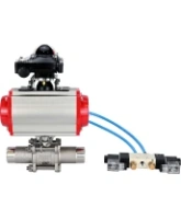 Кран шаровой DN.ru BV3232P(3pc)-FP-W-ISO-H LONG Ду80 Ру25 полнопроходной, корпус - нержавеющая сталь 316, уплотнение - PTFE, под приварку, с пневмоприводом PA-DA-083, пневмораспределителем 4V320-08 AC220V и БКВ APL-210N