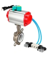 Затвор дисковый поворотный DN.ru WBV3131P-2W-Fb-H Ду100 Ру16 корпус - нержавеющая сталь 304, диск - нержавеющая сталь 304, уплотнение - PTFE, с пневмоприводом PA-DA-083, пневмораспределителем 4V320-08 AC220V и магнитным переключателем ALS200D