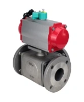 Кран шаровой DN.ru BV3232P(4pc)-FP-3WL-F-ISO-H Ду100 Ру16 полнопроходной трехходовой L-тип, фланцевый, корпус - нержавеющая сталь SS316, уплотнение - PTFE, пневмопривод PA-DA-105, пневмораспределитель 4M310-08 AC220V и магнитным переключателем ALS200D