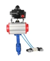 Затвор дисковый поворотный DN.ru WBV1413E-2W-Fb-H Ду100 Ру16, корпус - чугун GGG50, диск - чугун GGG40, уплотнение - EPDM, с пневмоприводом DN.ru PA-DA-083 двойного действия, с пневмораспределителем 4V320-08 AC220V, с БКВ APL-410N EX