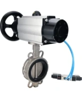 Затвор дисковый поворотный DN.ru WBV3232E-2W-Fb-H Ду150 Ру16, корпус - нержавеющая сталь 316L, диск - нержавеющая сталь 316L, уплотнение - EPDM, с пневмоприводом PA-DA-105-1 двойного действия, с пневмораспределителем 4V320-08 AC220V