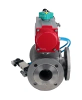 Кран шаровой DN.ru BV3232P(4pc)-FP-3WL-F-ISO-H Ду100 Ру16 полнопроходной трехходовой L-тип, фланцевый, корпус - нержавеющая сталь SS316, PTFE, с пневмоприводом PA-DA-105, пневмораспределителем 4V320-08 AC220V и магнитным переключателем ALS200D