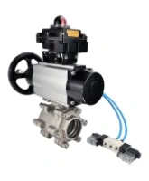 Кран шаровой DN.ru BV3232P(3pc)-FP-SW-ISO-H Ду100 Ру63 полнопроходной, корпус - нержавеющая сталь SS316, под приварку, с пневмоприводом PA-DA-105-1, пневмораспределителем 4V320-08 AC220V, БКВ APL-410N EX
