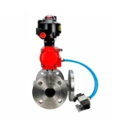 Кран шаровой DN.ru BV3232P(2pc)-FP-3WL-F-ISO-H Ду20 Ру16 HYMT, трехходовой L-тип, полнопроходной, фланцевый, корпус - нержавеющая сталь SS316, с пневмоприводом PA-DA-052, пневмораспределителем 4V320-08 AC220V, БКВ APL-510N EX и БПВ AFC2000