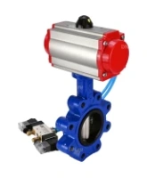 Затвор дисковый поворотный DN.ru WBV1616E-2W-Fb-H Ду100 Ру16 LUG корпус - чугун QT450, диск - чугун QT450, уплотнение - EPDM, с пневмоприводом DN.ru PA-SA-130 и пневмораспределителем 4V320-08 AC220V