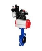 Затвор дисковый поворотный DN.ru WBV1432N-2W-Fb-H Ду100 Ру16, корпус - чугун GGG50, диск - нержавеющая сталь 316L, уплотнение - NBR, с пневмоприводом DN.ru PA-DA-083, пневмораспределителем 4M310-08 AC220V, БКВ APL-210N, БПВ AFC2000