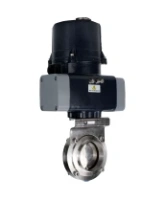 Затвор дисковый поворотный DN.ru WBV3131S-2W-C-H Ду100 Ру10 кламповый, корпус - пищевая нерж. сталь AISI 304, диск - нерж. сталь AISI 304, уплотнение - Silicon, с электроприводом четвертьоборотным DN.ru QTSA-N-003EM-O0-220VAC с пружинным возвратом