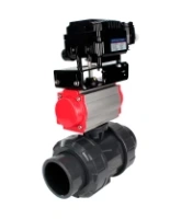 Кран шаровой DN.ru BV4242E-FP-GRM-ISO Дн50 Ру10 полнопроходной, корпус - НПВХ, шар - НПВХ, уплотнение - EPDM, с пневмоприводом PA-SA-065 и пневмопозиционером YT-1000RSN без обратной связи