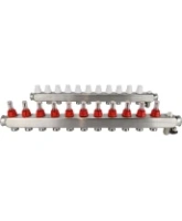 Коллекторная группа DN.ru GC2-31-11 1″ Ду25 Ру10 отводов — 11, в сборе с расходомерами и терморегулирующими клапанами, дренажным краном и воздухоотводчиком, с заглушками, без переходников, корпус - нержавеющая сталь AISI 304