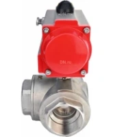 Кран шаровой DN.ru BV3232P(4pc)-SP-3WL-T-ISO-H Ду100 Ру40 стандартнопроходной L-тип, трехходовой, нержавеющая сталь SS316, внутренняя резьба, уплотнение - PTFE, с пневмоприводом DN.ru PA-DA-83 двойного действия