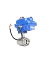 Кран шаровой DN.ru BV3232P(2pc)-FP-T-ISO-H Ду20 Ру63 полнопроходной двухходовой, нержавеющая сталь SS316, внутренняя резьба, уплотнение - PTFE, с электроприводом четвертьоборотным QT-N-003EM-O1-220VAC-У1 blue