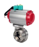 Затвор дисковый поворотный DN.ru WBV3131S-2W-T-H Ду80 Ру10 резьбовой, пищевая нержавеющая сталь 304, уплотнение - Silicon, с пневмоприводом PA-DA-052 и магнитным переключателем ALS200D