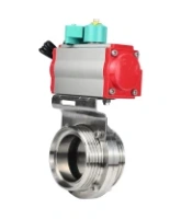 Затвор дисковый поворотный DN.ru WBV3131E-2W-T-H Ду50 Ру10 резьбовой, пищевая нержавеющая сталь 304, уплотнение - EPDM, с пневмоприводом PA-DA-052 и магнитным переключателем ALS200D