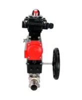 Кран шаровой DN.ru BV3232P(3pc)-FP-W-ISO-H LONG Ду65 Ру25 полнопроходной, корпус - нержавеющая сталь 316, уплотнение - PTFE, под приварку, с пневмоприводом DN.ru PA-DA-083, редуктором DN.ru MON2-450-T28-ISO и БКВ APL-410N EX