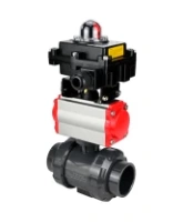 Кран шаровой DN.ru BV4242E-FP-GRM-ISO Дн50 Ру10 полнопроходной, корпус - НПВХ, шар - НПВХ, уплотнение - EPDM, с пневмоприводом PA-SA-065 и БКВ APL-410N EX