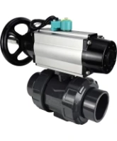 Кран шаровой DN.ru BV4242E-FP-GRM-ISO Дн50 Ру10 полнопроходной, корпус - НПВХ, шар - НПВХ, уплотнение - EPDM, с пневмоприводом PA-DA-105-1 и магнитным переключателем ALS200D
