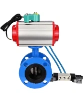 Затвор дисковый поворотный DN.ru WBV1313E-2W-F-H Ду100 Ру16 фланцевый, корпус - чугун GGG40, диск - чугун GGG40, уплотнение - EPDM, с пневмоприводом PA-DA-105, пневмораспределителем 4V320-08 AC220V и магнитным переключателем ALS200D