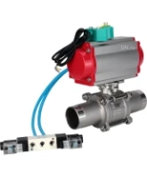 Кран шаровой DN.ru BV3232P(3pc)-FP-W-ISO-H LONG Ду80 Ру25 полнопроходной, корпус - нержавеющая сталь 316, уплотнение - PTFE, под приварку, с пневмоприводом PA-DA-083, пневмораспределителем 4V320-08 AC220V и магнитным переключателем ALS200D