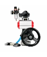Кран шаровой DN.ru BV3232P(4pc)-SP-3WT-T-ISO-H WDVF Ду25 Ру63 стандартнопроходной, 3-ходовой Т-тип, внутренняя резьба, с пневмоприводом PA-DA-065, пневмораспределителем 4V320-08 AC220V, БКВ APL-210N, БПВ AFC2000 и ручным дублером MON1-250-T26-ISO