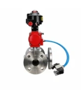 Кран шаровой DN.ru BV3232P(2pc)-FP-3WL-F-ISO-H Ду20 Ру16 HYMT, трехходовой L-тип, полнопроходной, фланцевый, корпус - нержавеющая сталь SS316, с пневмоприводом PA-DA-052, пневмораспределителем 4V320-08 AC220V и БКВ APL-510N EX