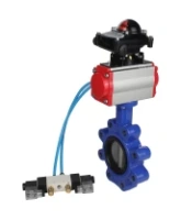 Затвор дисковый поворотный DN.ru WBV1631N-2W-Fb-H Ду150 Ру16 LUG корпус - чугун QT450, диск - нержавеющая сталь 304, уплотнение - NBR, с пневмоприводом DN.ru PA-SA-160, пневмораспределителем 4V320-08 AC220V и БКВ APL-210N