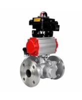 Кран шаровой DN.ru BV3232P(2pc)-FP-3WL-F-ISO-H Ду20 Ру16 HYMT, трехходовой L-тип, полнопроходной, фланцевый, корпус - нержавеющая сталь SS316, с пневмоприводом PA-DA-052, пневмораспределителем 4M310-08 24В NAMUR и БКВ APL-410N EX