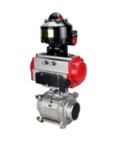 Кран шаровой DN.ru BV3232P(3pc)-FP-W-ISO-H WDVF Ду40 Ру40 полнопроходной, трехсоставной, корпус - нержавеющая сталь 316, уплотнение - PTFE, под приварку, с пневмоприводом PA-SA-105, пневмораспределителем 4M310-08 DC24V, БКВ APL-510N EX