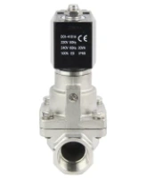 Клапан электромагнитный DN.ru VS1031-PT-NC-220VAC 1 1/2″ Ду40 Ру12 соленоидный двухходовой поршневой, резьбовой, корпус - нержавеющая сталь AISI 304, уплотнение - PTFE, пилотного действия, нормально закрытый, катушка - 220В AC