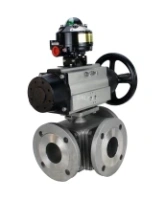 Кран шаровой DN.ru BV3232P(4pc)-FP-3WL-F Ду100 Ру16 полнопроходной трехходовой, фланцевый, корпус - нержавеющая сталь SS316, с пневмоприводом DN.ru PA-DA-105-1 двойного действия и БКВ APL-510N EX