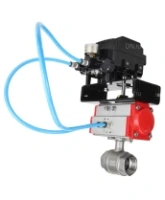 Кран шаровой DN.ru BV3232P(2pc)-FP-T-ISO-H Ду80 Ру40, полнопроходной вн. резьба, нержавеющая сталь SS316, уплотнение - PTFE, с пневмоприводом PA-SA-130 с возвратными пружинами и с электропневматическим поворотным позиционером YT-1000RSN с обратной связью