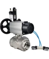 Кран шаровой DN.ru BV3232P(4pc)-SP-3WL-T-ISO-H Ду100 Ру40, стандартнопроходной, четырехсоставной, корпус - нержавеющая сталь 316, уплотнение - PTFE, внутренняя резьба, с пневмоприводом PA-DA-105-1, пневмораспределителем 4V320-08 AC220V, БПВ AFC2000