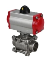 Кран шаровой DN.ru BV3232P(3pc)-FP-W-ISO-H Ду65 Ру25 полнопроходной двухходовой, нержавеющая сталь SS316, под приварку, уплотнение - PTFE, с пневмоприводом DN.ru PA-DA-83 двойного действия