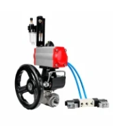 Кран шаровой DN.ru BV3232P(4pc)-SP-3WT-T-ISO-H WDVF Ду25 Ру63 стандартнопроходной, 3-ходовой Т-тип, внутренняя резьба, с пневмоприводом PA-DA-065, пневмораспределителем 4V320-08 AC220V, БПВ AFC2000 и ручным дублером MON1-250-T26-ISO