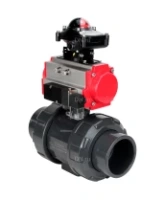 Кран шаровой DN.ru BV4242E-FP-GRM-ISO Дн50 Ру10 полнопроходной, корпус - НПВХ, шар - НПВХ, уплотнение - EPDM, с пневмоприводом PA-SA-065, пневмораспределителем 4M310-08 AC220V и БКВ APL-210N