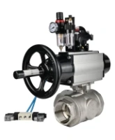 Кран шаровой DN.ru BV3232P(4pc)-SP-3WL-T-ISO-H Ду100 Ру40, стандартнопроходной, четырехсоставной, нержавеющая сталь 316, PTFE, внутренняя резьба, с пневмоприводом PA-DA-105-1, пневмораспределителем 4V320-08 AC220V, БКВ APL-210N, БПВ AFC2000