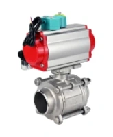 Кран шаровой DN.ru BV3232P(3pc)-FP-W-ISO-H WDVF Ду40 Ру40 полнопроходной, трехсоставной, корпус - нержавеющая сталь 316, PTFE, под приварку, с пневмоприводом PA-DA-065, пневмораспределителем 4M310-08 AC220V и магнитным переключателем ALS200D