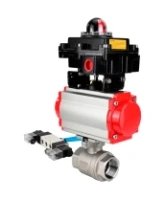 Кран шаровой DN.ru BV3232P(2pc)-FP-T-ISO-H Ду80 Ру40, полнопроходной внутреннняя резьба, нержавеющая сталь SS316, уплотнение - PTFE, с пневмоприводом PA-SA-130 с возвратными пружинами, с пневмораспределителем 4V320-08 AC220V, с БКВ APL-410N EX
