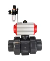 Кран шаровой DN.ru BV4242E-FP-GRM-ISO Дн50 Ру10 полнопроходной, корпус - НПВХ, шар - НПВХ, уплотнение - EPDM, с пневмоприводом PA-SA-065, пневмораспределителем 4M310-08 AC220V и БПВ AFC2000