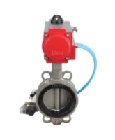 Затвор дисковый поворотный DN.ru WBV3131N-2W-Fb-H Ду150 Ру16, корпус - нержавеющая сталь 304, диск - нержавеющая сталь 304, уплотнение - NBR, с пневмоприводом DN.ru PA-DA-105 и пневмораспределителем DN.ru 4V320-08 AC220V