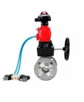 Кран шаровой DN.ru BV3232P(2pc)-FP-F-ISO-H WDVF Ду80 Ру16 полнопроходной, фланцевый, корпус - нержавеющая сталь 316, уплотнение - PTFE, с пневмоприводом PA-DA-105, пневмораспределителем 4V320-08 AC220V, БКВ APL-210N и ручным дублером MON2-450-T28-ISO