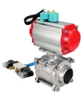 Кран шаровой DN.ru BV3232P(3pc)-FP-W-ISO-H WDVF Ду40 Ру40 полнопроходной, трехсоставной, корпус - нержавеющая сталь 316, PTFE, под приварку, с пневмоприводом PA-DA-065, пневмораспределителем 4V320-08 AC220V и магнитным переключателем ALS200D