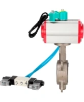 Затвор дисковый поворотный DN.ru WBV3232P-2W-Fb-H Ду80 Ру16 корпус - нержавеющая сталь 316L, диск - нержавеющая сталь 316L, уплотнение - PTFE, с пневмоприводом PA-DA-083, пневмораспределителем 4V320-08 AC220V и магнитным переключателем ALS200D